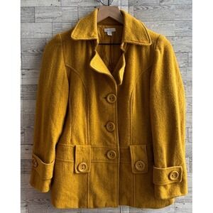 Wool Pea‎ Coat Fitted Yellow Jacket Gold Relativity Medium y2k